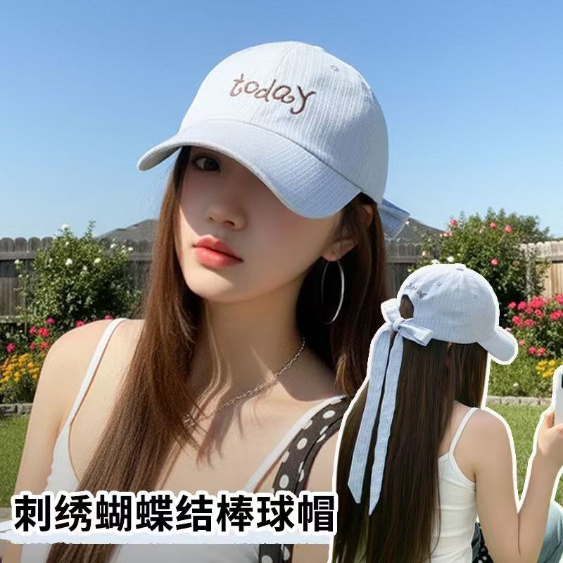 韩系棒球帽女2026新款条纹蝴蝶结