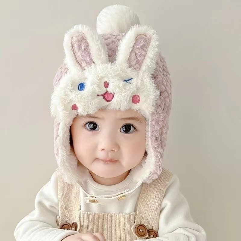 婴儿帽子秋冬季婴幼男女童雷锋帽冬款加绒护耳帽宝宝毛绒帽洋气潮