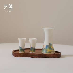 羊脂玉瓷千里江山陶瓷分酒器家用中式酒壶酒杯酒具套装一口杯酒盅