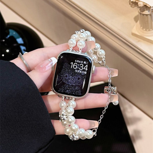 蝴蝶结珍珠手链适用苹果S10手表S11表带iwatch9新款applewatch8SE