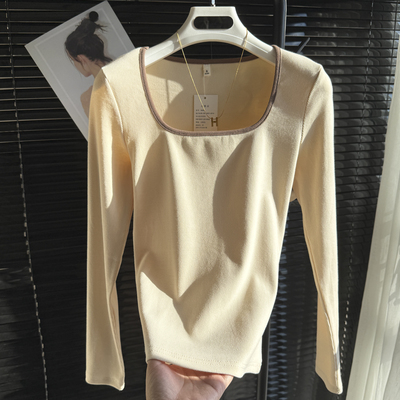 设计感小众方领修身上衣长袖t恤