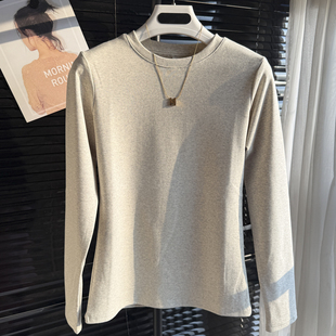 上衣纯色百搭t恤 洋气修身 打底衫 女内搭秋冬2025新款 棉质正肩长袖