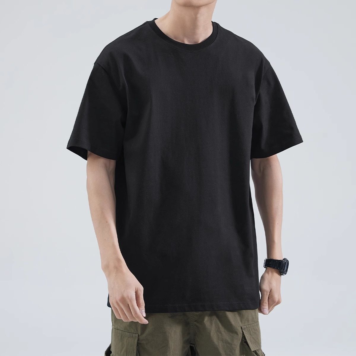 重磅纯棉纯色短袖T恤男女打底衫白色体恤内搭纯黑上衣夏季男士t恤