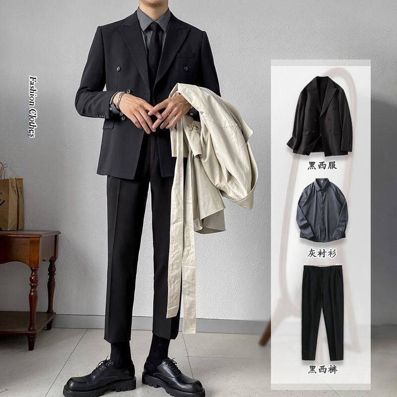 春秋男士韩版双排扣西服套装英伦商务休闲小西装两件套新郎伴郎