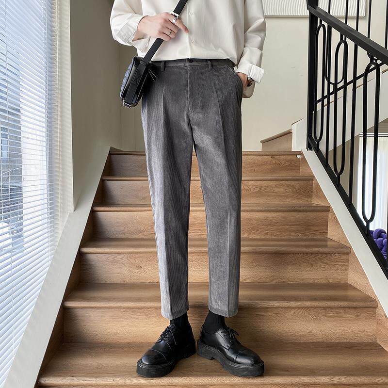 冬季毛呢休闲裤男士加厚保暖直筒轻熟风九分小西裤显瘦痞帅长