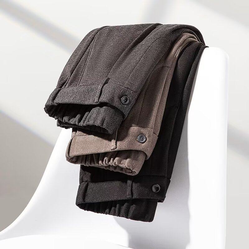 毛呢男士裤子冬季加绒加厚款西装裤九分裤男生休闲宽松长裤