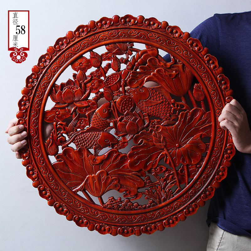 东阳木雕挂件香樟木头雕刻画工艺品中式客厅艺术卧室内装饰品圆形