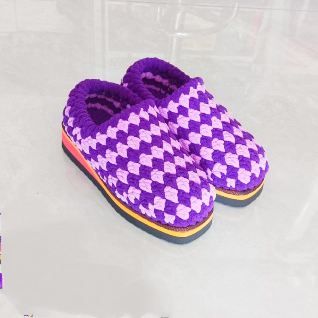 妈妈钩织手工毛线鞋加厚保暖包跟拖鞋防滑棉鞋男女士秋冬居家成品