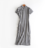 短袖 中长款 连衣摄影日常旗袍 金香山叶民国风复古改良修身 棉麻新款