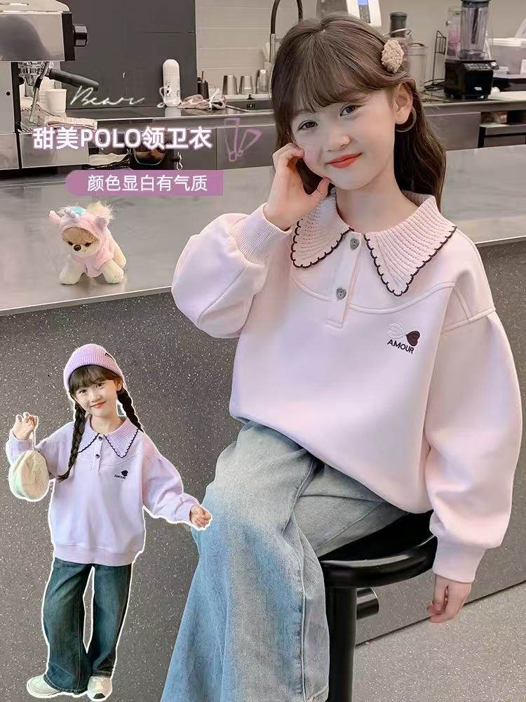 319哈哈家 女童卫衣秋冬加绒款2025新款洋气儿童长袖上衣学院风