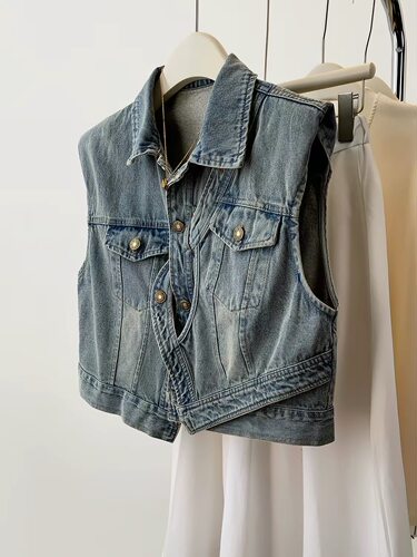 990哈哈家 女童夏季新款洋气韩版甜美时髦百搭牛仔马甲