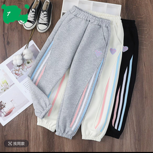 百搭时髦加绒加厚保暖卫裤 496哈哈家 洋气韩版 新款 女童冬季