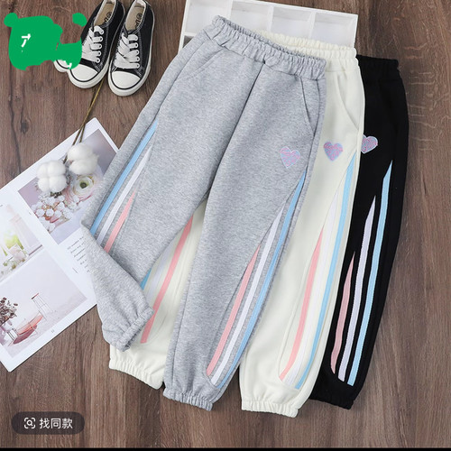 496哈哈家 女童冬季新款洋气韩版百搭时髦加绒加厚保暖卫裤