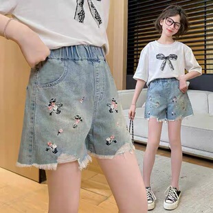 洋气韩版 183哈哈家 女童夏季 新款 时髦百搭刺绣牛仔短裤