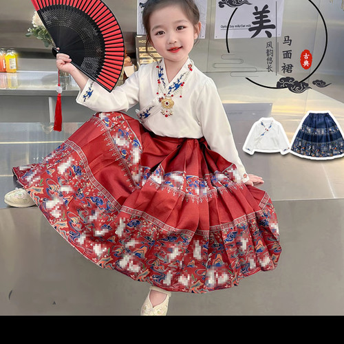 079哈哈家 特价 女童春秋新款洋气古风新中式马面裙套装
