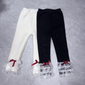 662哈哈家女童冬季 百搭时髦花边加绒加厚打底裤 新款 洋气韩版