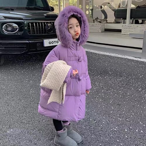 746哈哈家 特价羽绒服 女童冬季新款洋气韩版甜美时髦中长款外套