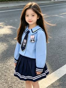 1276哈哈家 女童秋季新款洋气韩版时髦卡通衬衫百褶裙二件套套装
