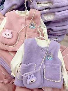 607哈哈家 洋气百搭时髦卡通可爱加厚马甲 女童秋冬新款