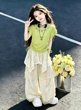 693哈哈家 女童夏季新款洋气韩版甜美时髦百搭休闲儿童套装