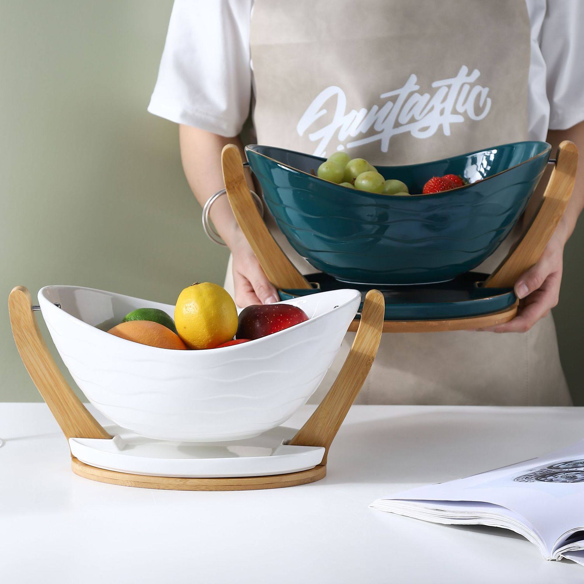 北欧创意元宝水果盘客厅茶几陶瓷果盆果篮沥水篮自助餐厅餐具器皿