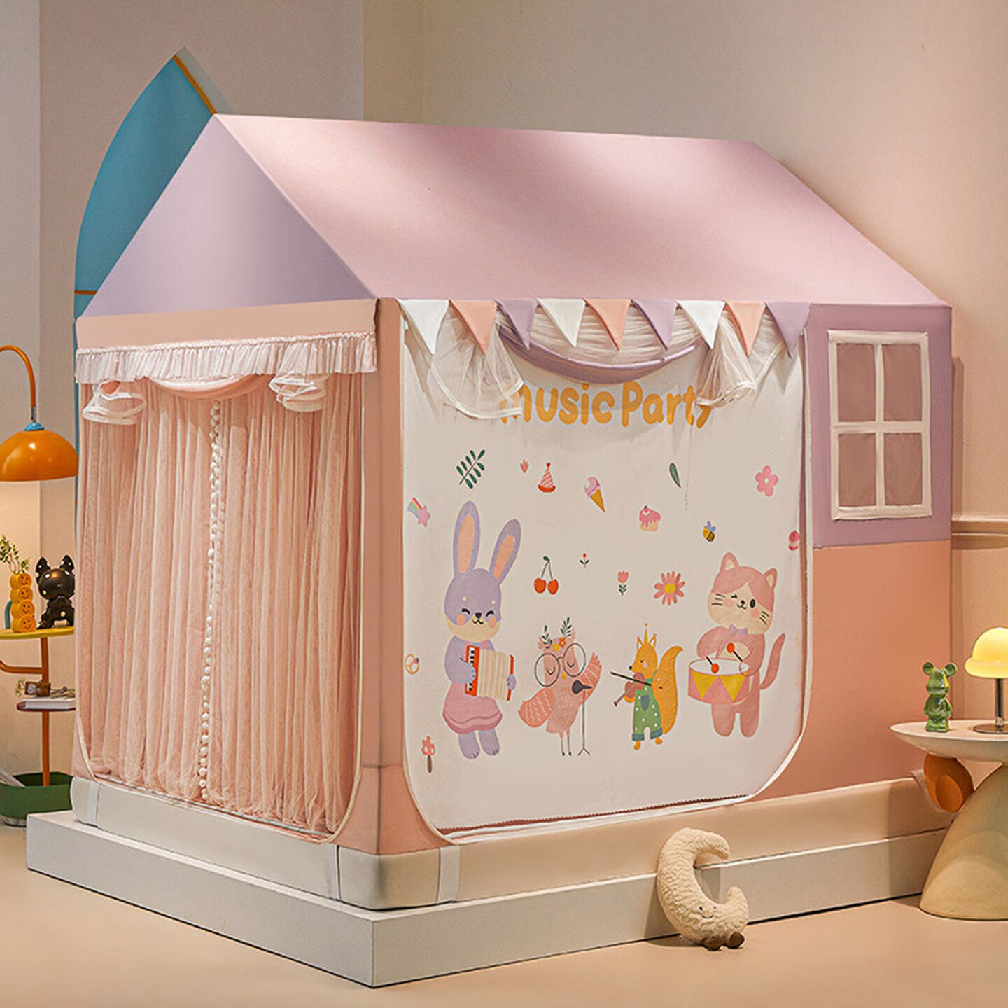 儿童床上帐篷1米35床蚊帐定制尺寸少女粉紫公主房全包一体式床帘