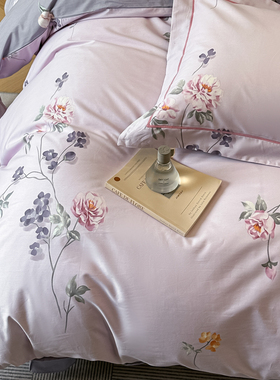 铂金粉紫色60支高品质全棉纯棉特大号被套单件ab面一样订制四件套