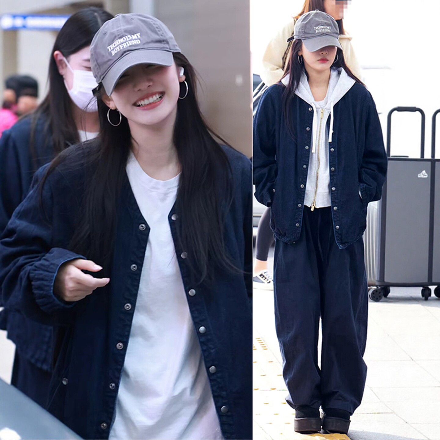 宁艺卓同款深蓝色牛仔外套女春秋新款美式复古棒球服宽松休闲夹克