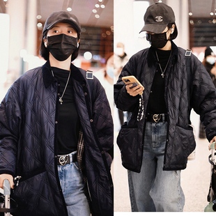 周雨彤明星同款羽绒棉服女秋冬新款宽松显瘦时尚百搭菱格绗缝棉衣
