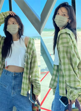 小众设计感格子衬衫外套女