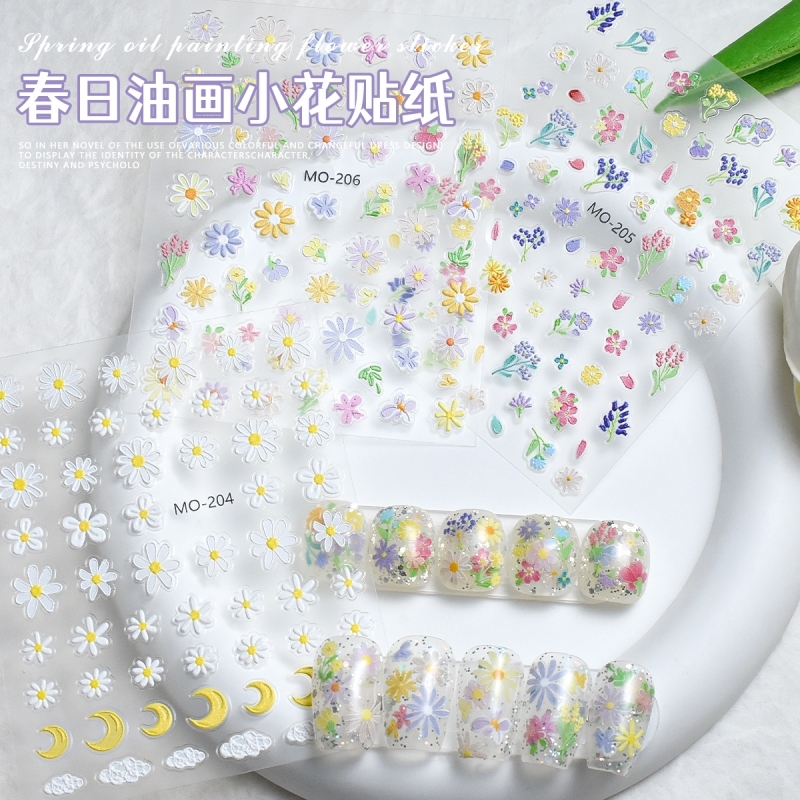 春日油画小花花美甲贴纸小清新立体花朵油画风美甲装饰品指甲贴花图片