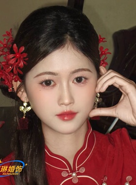 新中式新娘红色花朵发钗复古港风气质晨袍订婚国风旗袍礼服配饰品
