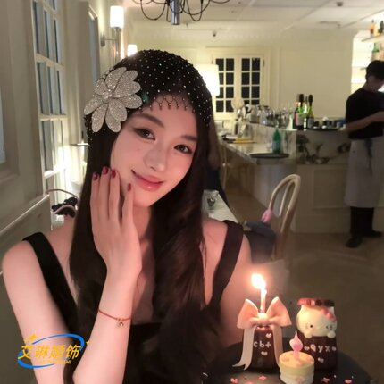 新款生日宴会闪钻花朵包头帽个性舞台走秀轻奢风饰新娘高级感帽子