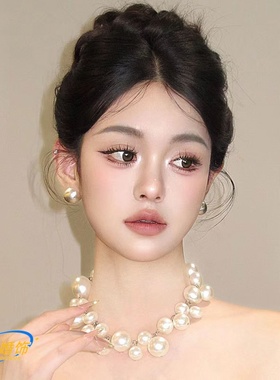 新款新娘晨袍复古大珍珠项链欧美轻奢气质颈链高级感锁骨链配饰女