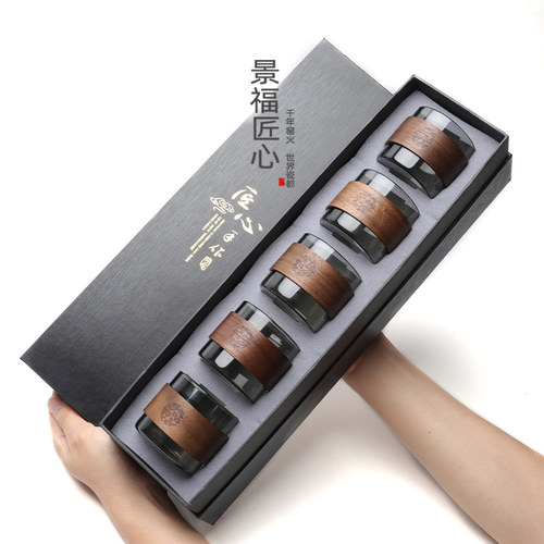 景福耐热玻璃木扣防烫刻字品茗杯