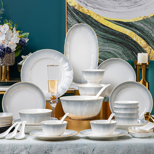 釉下彩碗碟套装家用2026新款轻奢高级感高温陶瓷盘子餐具乔迁送礼