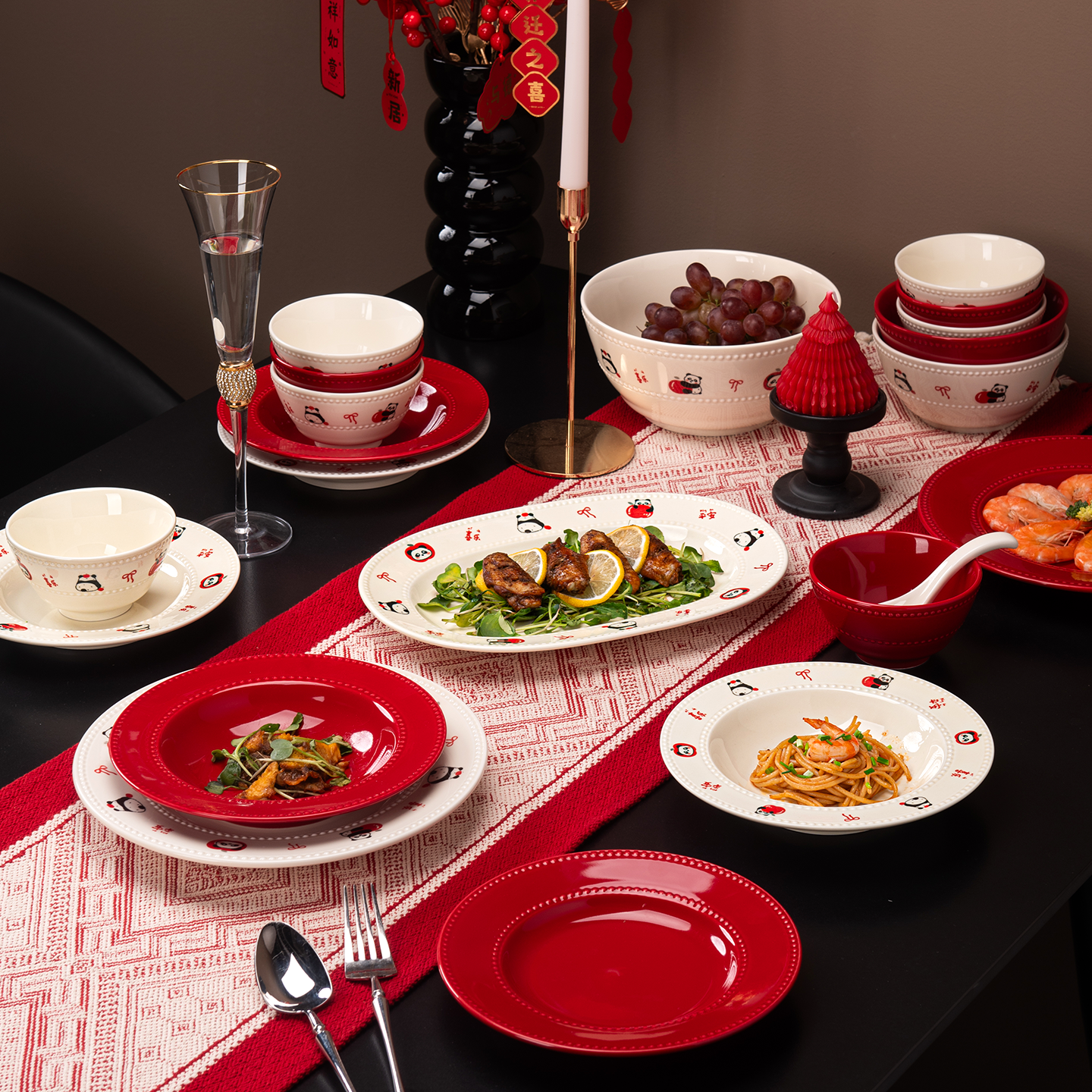 釉下彩2025新款碗碟套装家用现代简约风陶瓷餐具乔迁送礼饭碗盘子