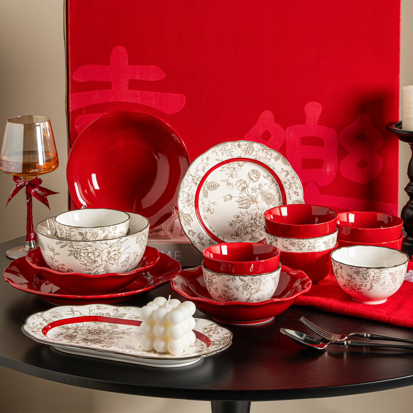 釉下彩2026新款碗碟套装家用年货节礼盒中式陶瓷餐具结婚礼物礼盒