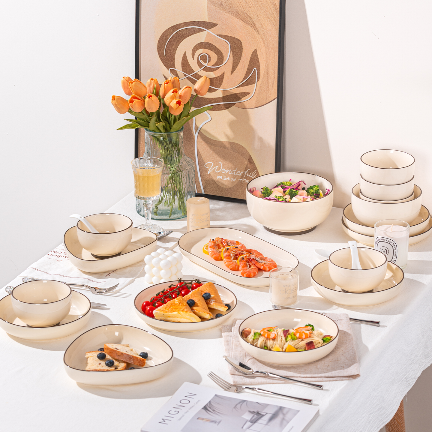 奶油风碗碟套装家用2026新款陶瓷餐具简约现代盘子碗碟套装碗盘具