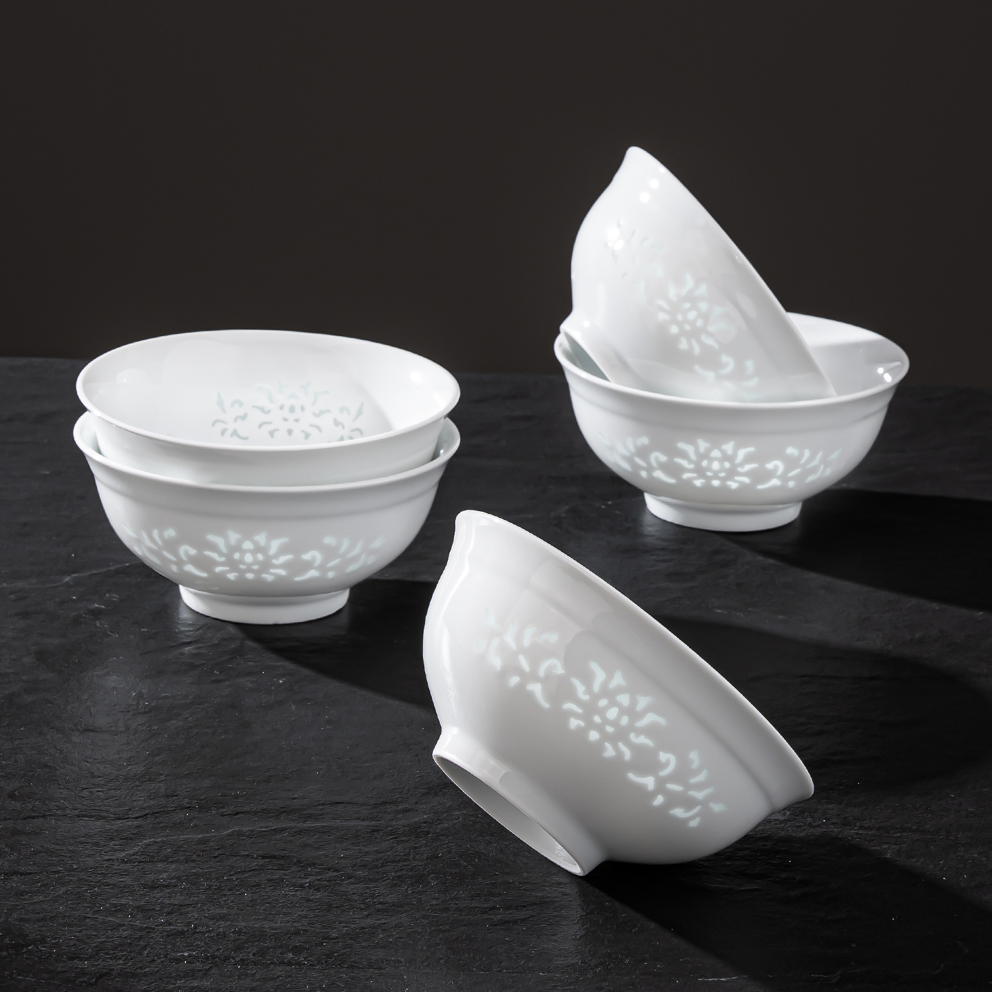 景德镇高白玲珑健康多碗多盘组合