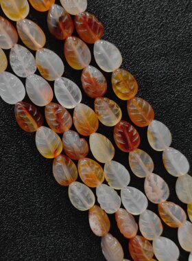 天然玛瑙树叶散珠半成品 冰彩玉髓雕刻叶子珠DIY手链手串配件