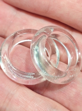 天然阿拉善玛瑙指环 16mm  通透白水晶戒圈 简约素圈水晶戒指