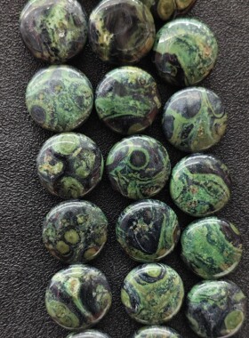 天然花皮大颗粒绿色珠子 同心眼纹路 DIY手作设计师 轻奢自然风