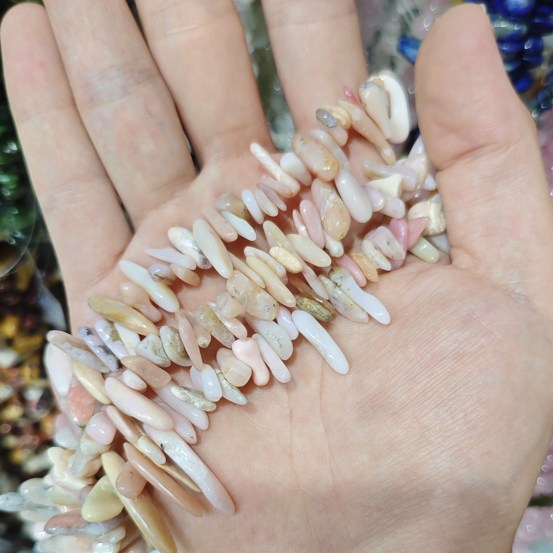 天然粉澳宝石不规则形状狼牙碎石散珠串珠子 DIY手工女款手链手串