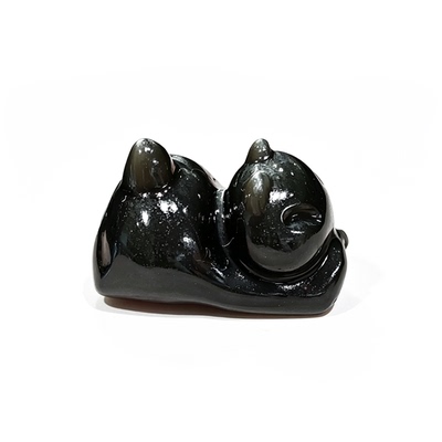 天然银曜石伸懒腰小猫隔珠子 可爱迷你款长度约20mm DIY手串配件