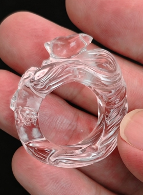 天然白水晶精雕狐狸指环高透晶体内径约16mm可 DIY 吊坠戒指配饰