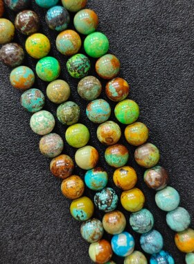 天然凤凰松石圆珠半成品 偏绿色 多彩混色凤凰松散珠 DIY手工手串