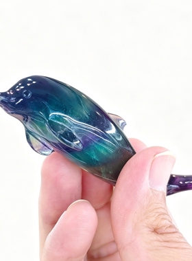 天然七彩萤石海豚雕刻件长约8cm 彩虹萤石水晶动物摆件 礼物礼品