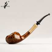 精品长柄手工烟斗西班牙进口石楠木3mm烟道牛角环装 饰坎伯兰烟嘴