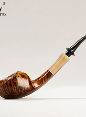 精品长柄手工烟斗西班牙进口石楠木3mm烟道牛角环装饰坎伯兰烟嘴